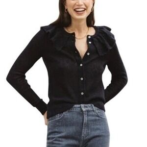 BALZAC PARIS Hugo Alpaca Wool Ruffle Collar Knit Black Cardigan Sweater M